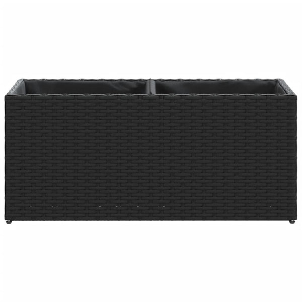 Hochbeet mit 2 Fächern Schwarz Poly Rattan