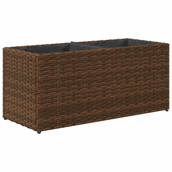 Poly-Rattan Pflanzkübel Braun mit 2 Töpfen