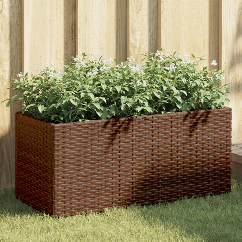 Poly-Rattan Pflanzkübel Braun mit 2 Töpfen