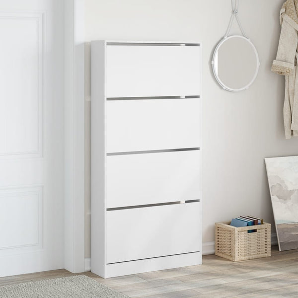 vidaXL Meuble à chaussures avec 4 abattants Blanc 80x21x163,5 cm