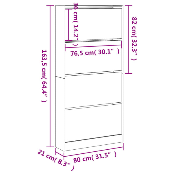 vidaXL Meuble à chaussures avec 4 abattants Blanc 80x21x163,5 cm