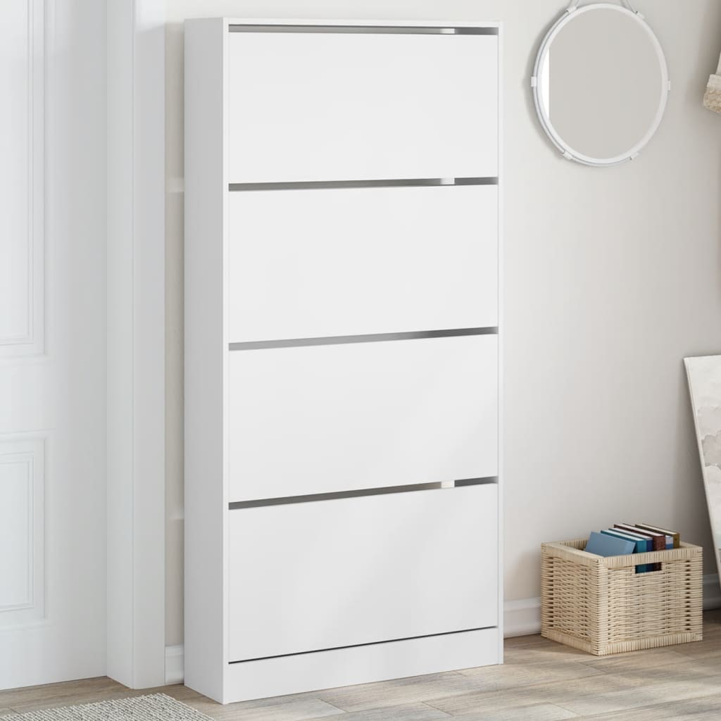 vidaXL Meuble à chaussures avec 4 abattants Blanc 80x21x163,5 cm