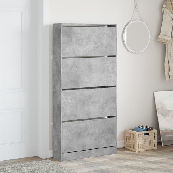 vidaXL Meuble à chaussures 4 abattants gris béton 80x21x163,5 cm