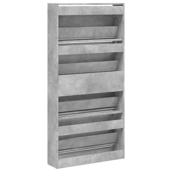 vidaXL Meuble à chaussures 4 abattants gris béton 80x21x163,5 cm