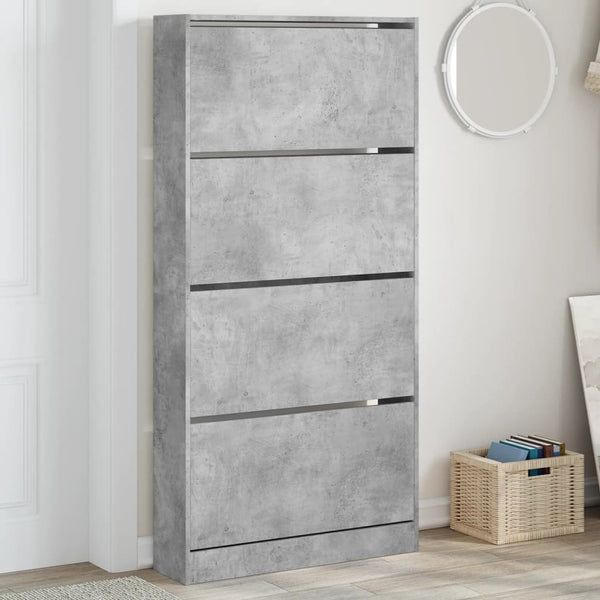 vidaXL Meuble à chaussures 4 abattants gris béton 80x21x163,5 cm