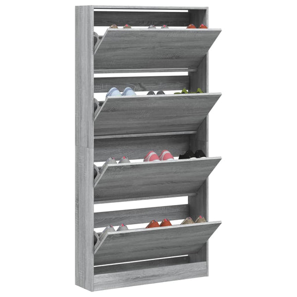 vidaXL Meuble à chaussures avec 4 abattants gris et chêne sonoma 80x21x163,5 cm
