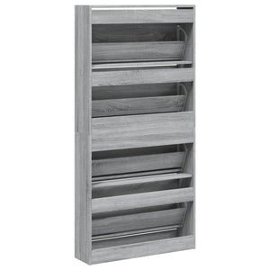 vidaXL Meuble à chaussures avec 4 abattants gris et chêne sonoma 80x21x163,5 cm