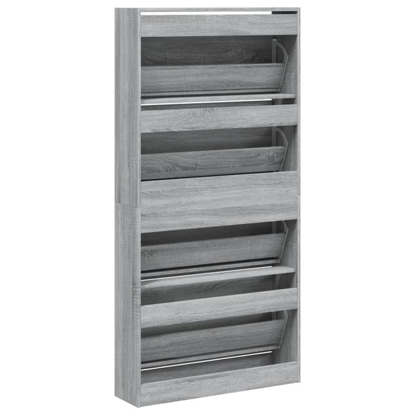 vidaXL Meuble à chaussures avec 4 abattants gris et chêne sonoma 80x21x163,5 cm