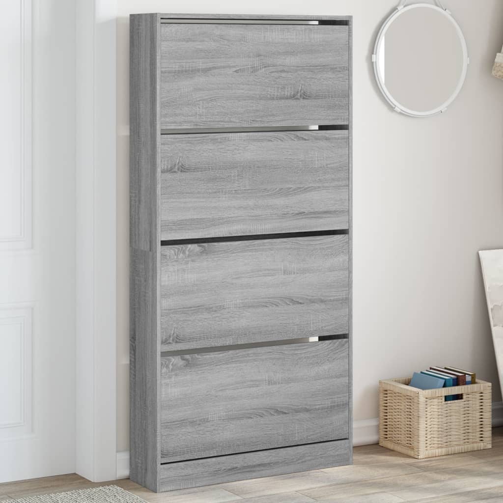 vidaXL Meuble à chaussures avec 4 abattants gris et chêne sonoma 80x21x163,5 cm