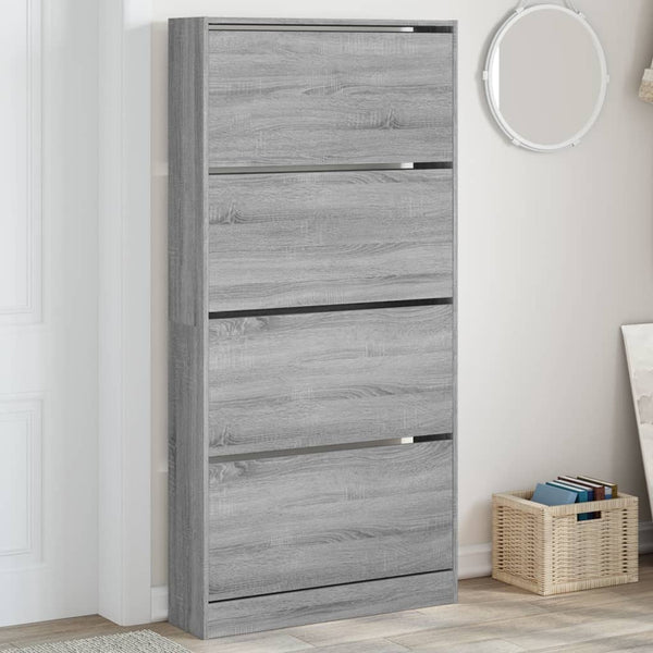 vidaXL Meuble à chaussures avec 4 abattants gris et chêne sonoma 80x21x163,5 cm