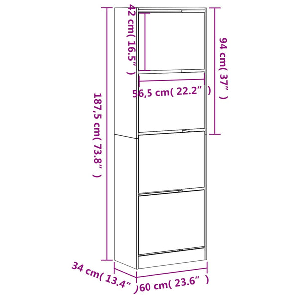 Weißer Schuhschrank mit 4 Klappen