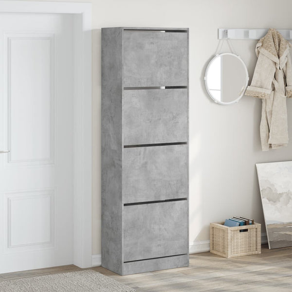 vidaXL Armoire à chaussures avec 4 abattants gris béton 60x34x187,5 cm