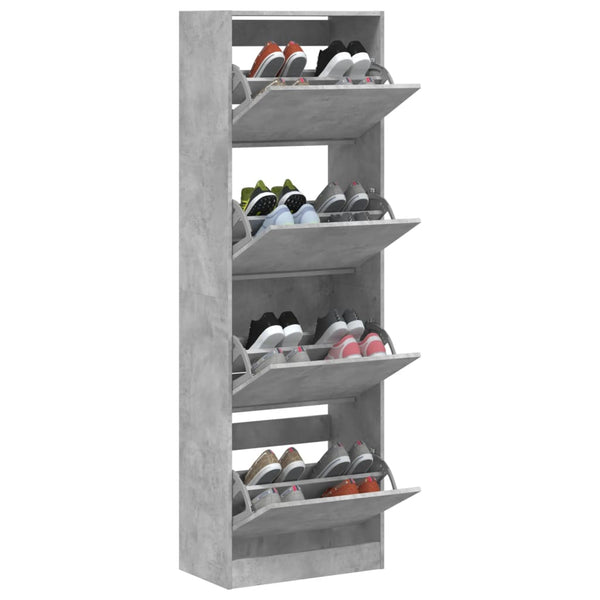 vidaXL Armoire à chaussures avec 4 abattants gris béton 60x34x187,5 cm