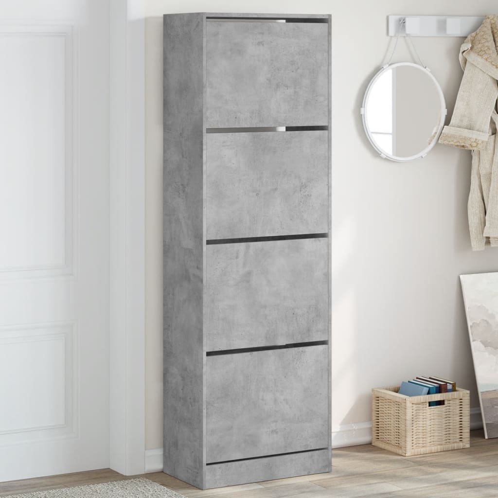 vidaXL Armoire à chaussures avec 4 abattants gris béton 60x34x187,5 cm