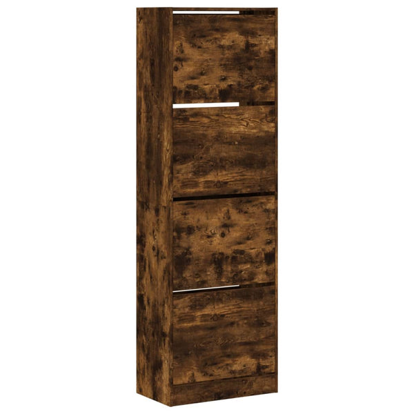 vidaXL Meuble à chaussures 4 abattants Chêne fumé 60x34x187,5 cm