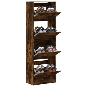 vidaXL Meuble à chaussures 4 abattants Chêne fumé 60x34x187,5 cm