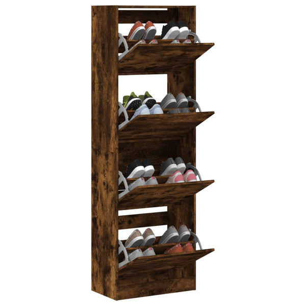 vidaXL Meuble à chaussures 4 abattants Chêne fumé 60x34x187,5 cm