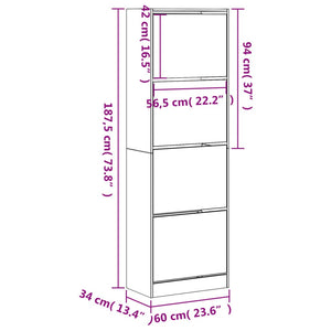 vidaXL Meuble à chaussures 4 abattants Chêne fumé 60x34x187,5 cm