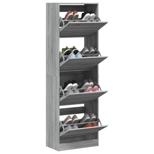 vidaXL Meuble à chaussures à 4 abattants gris Sonoma 60x34x187,5 cm