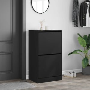 Schuhschrank Schwarz mit 2 Klappen