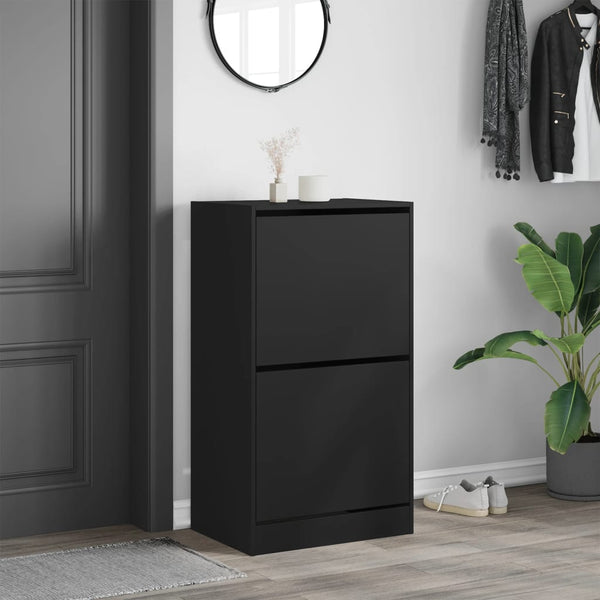 Schuhschrank Schwarz mit 2 Klappen