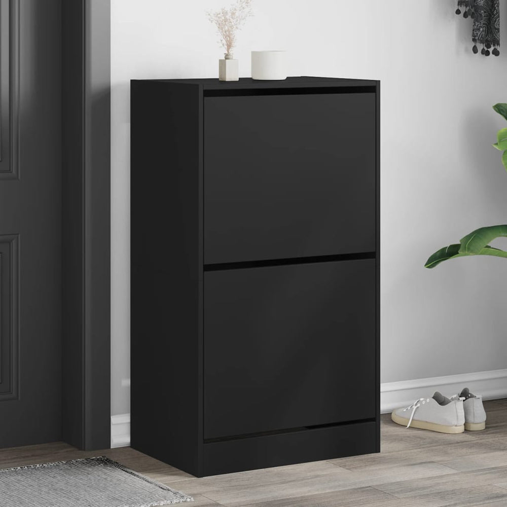 Schuhschrank Schwarz mit 2 Klappen