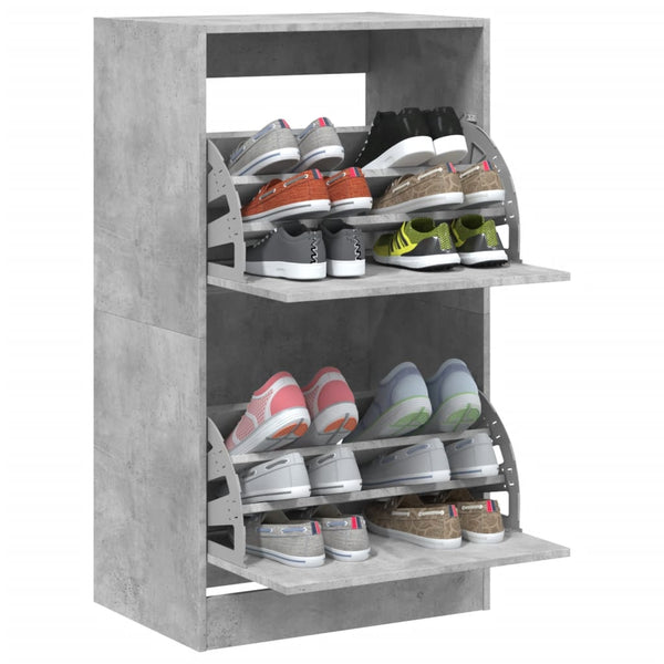 vidaXL Meuble à chaussures à 2 abattants Gris béton 60x42x108 cm