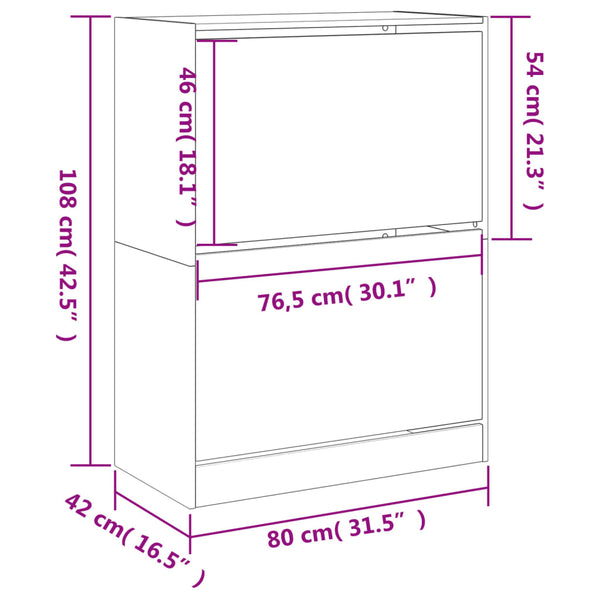 Schuhschrank Weiß mit 2 Klappen 80x108 cm