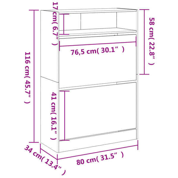 Schuhschrank Grau Sonoma 80x34x116 cm