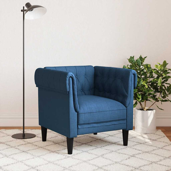 Blauer Chesterfield Sessel Stoff