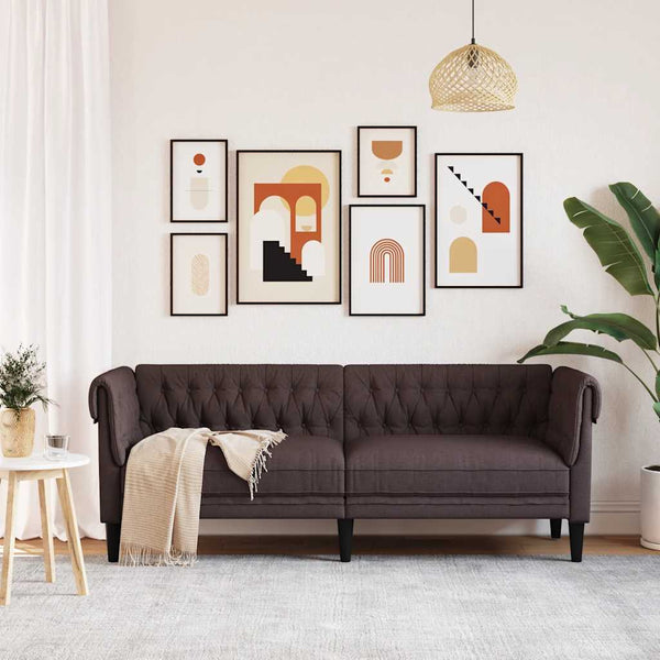vidaXL Canapé Chesterfield 3 places en tissu marron foncé