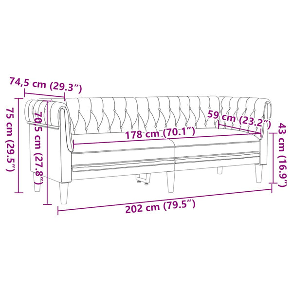 Chesterfield Sofa 3-Sitzer Braun