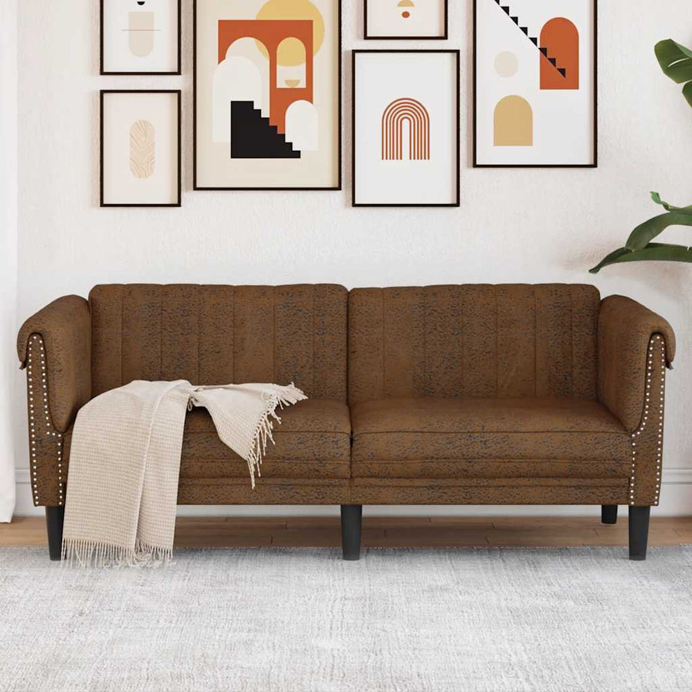 2-Sitzer Sofa Braun Kunstleder Wildlederoptik