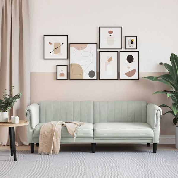 3-Sitzer Sofa Hellgrau Samt