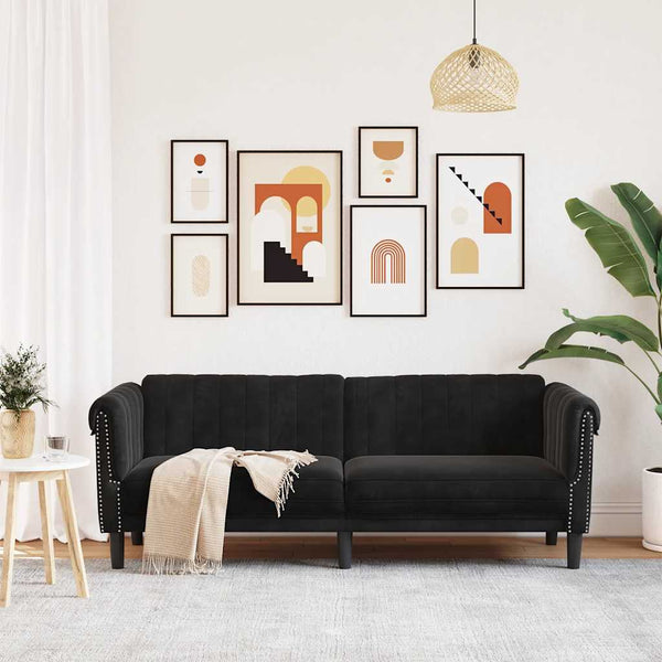 Schwarzes 3-Sitzer Sofa Samt