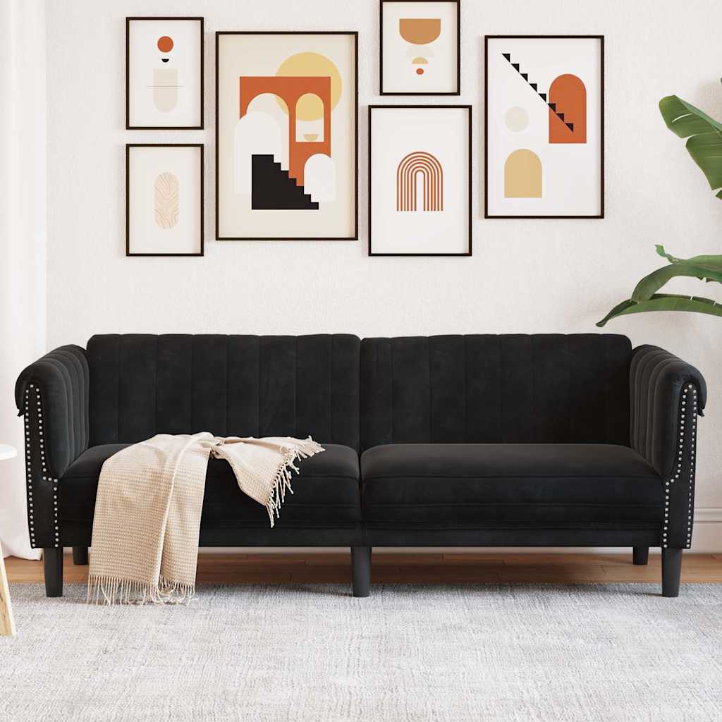 Schwarzes 3-Sitzer Sofa Samt
