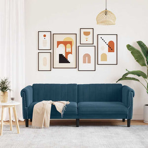 Blaues Samt Sofa - 3 Sitzer