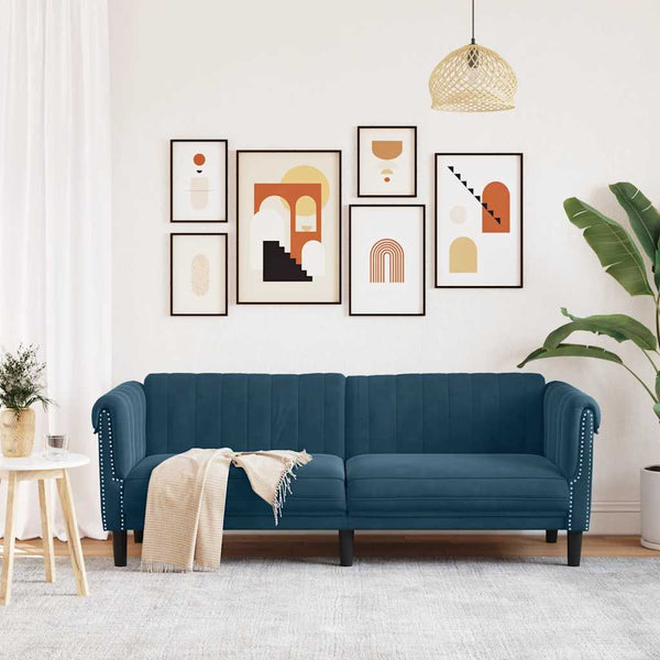 Blaues Samt Sofa - 3 Sitzer