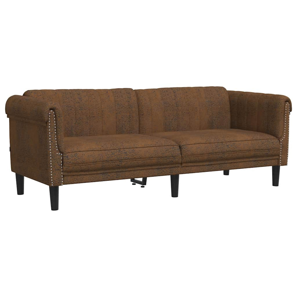 3-Sitzer Sofa Braun Kunstleder Wildlederoptik