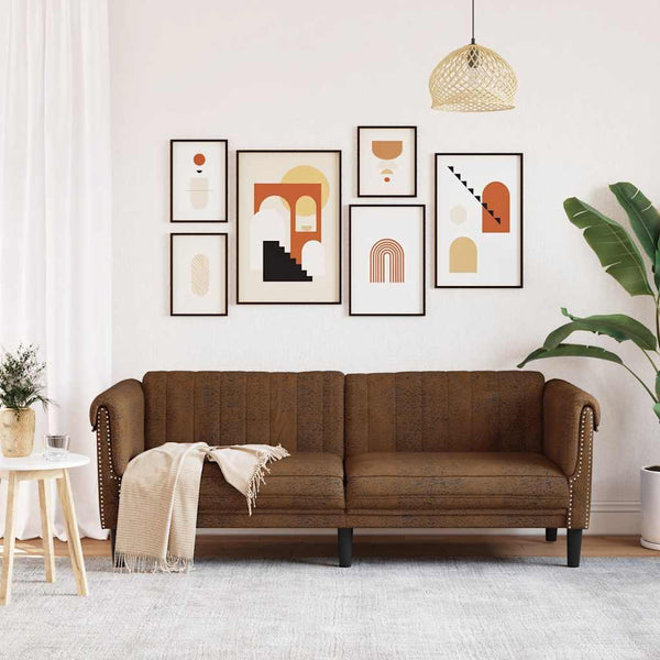 3-Sitzer Sofa Braun Kunstleder Wildlederoptik