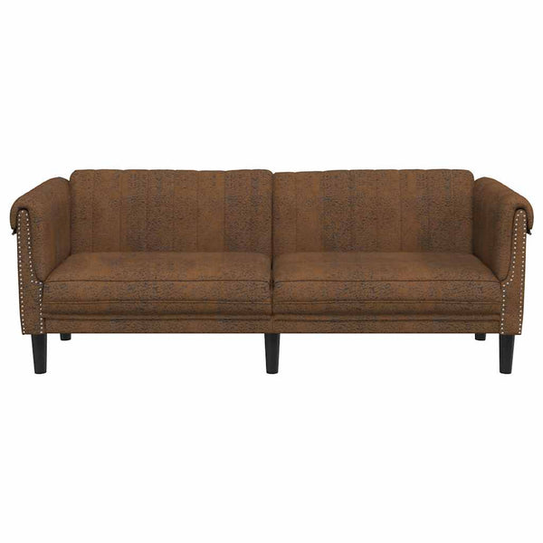 3-Sitzer Sofa Braun Kunstleder Wildlederoptik
