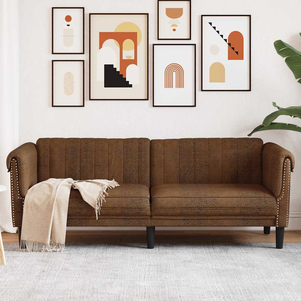 3-Sitzer Sofa Braun Kunstleder Wildlederoptik