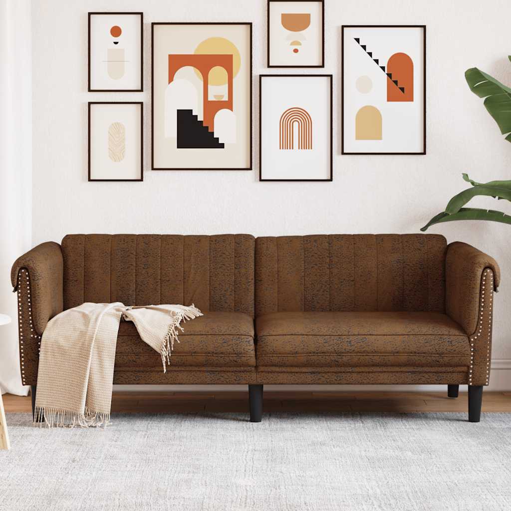 3-Sitzer Sofa Braun Kunstleder Wildlederoptik