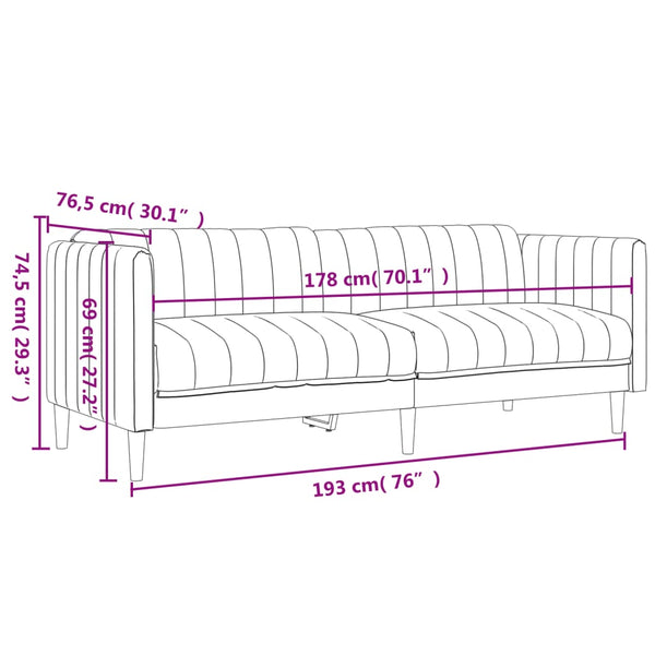 vidaXL Canapé 3 places en tissu gris foncé