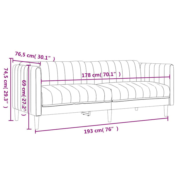 vidaXL Canapé à 3 places en tissu Noir