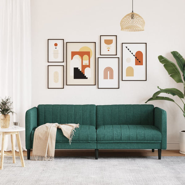 vidaXL Canapé 3 places en tissu vert foncé