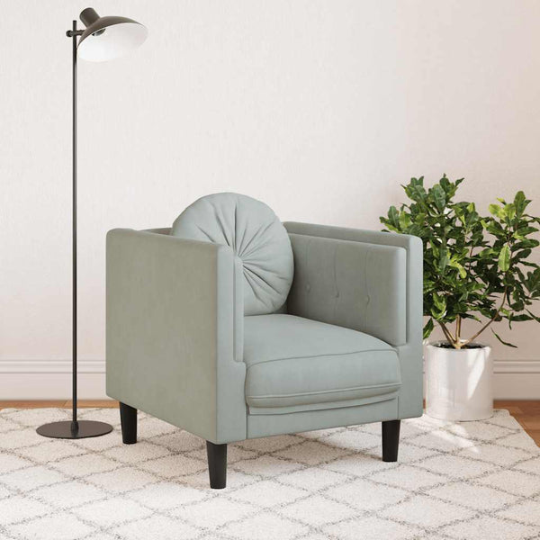Sessel Hellgrau Samt mit Kissen