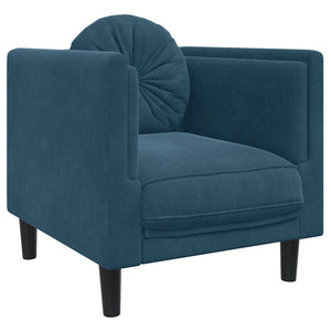 Blauer Samt Sessel mit Kissen