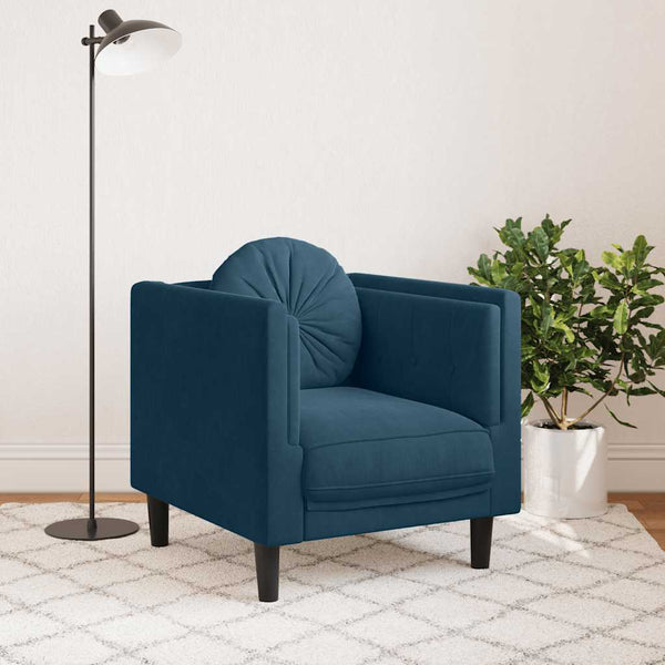 Blauer Samt Sessel mit Kissen