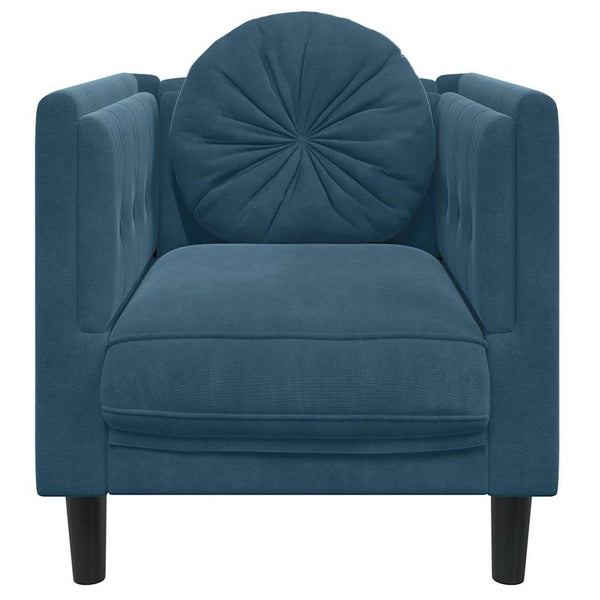 Blauer Samt Sessel mit Kissen